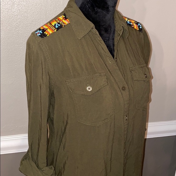 Cute beaded khaki shirt! - Picture 1 of 4